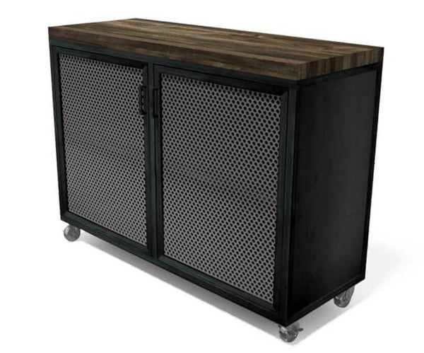 Edwin Modern Industrial Cart Credenza- Steel Casters - Wood Top