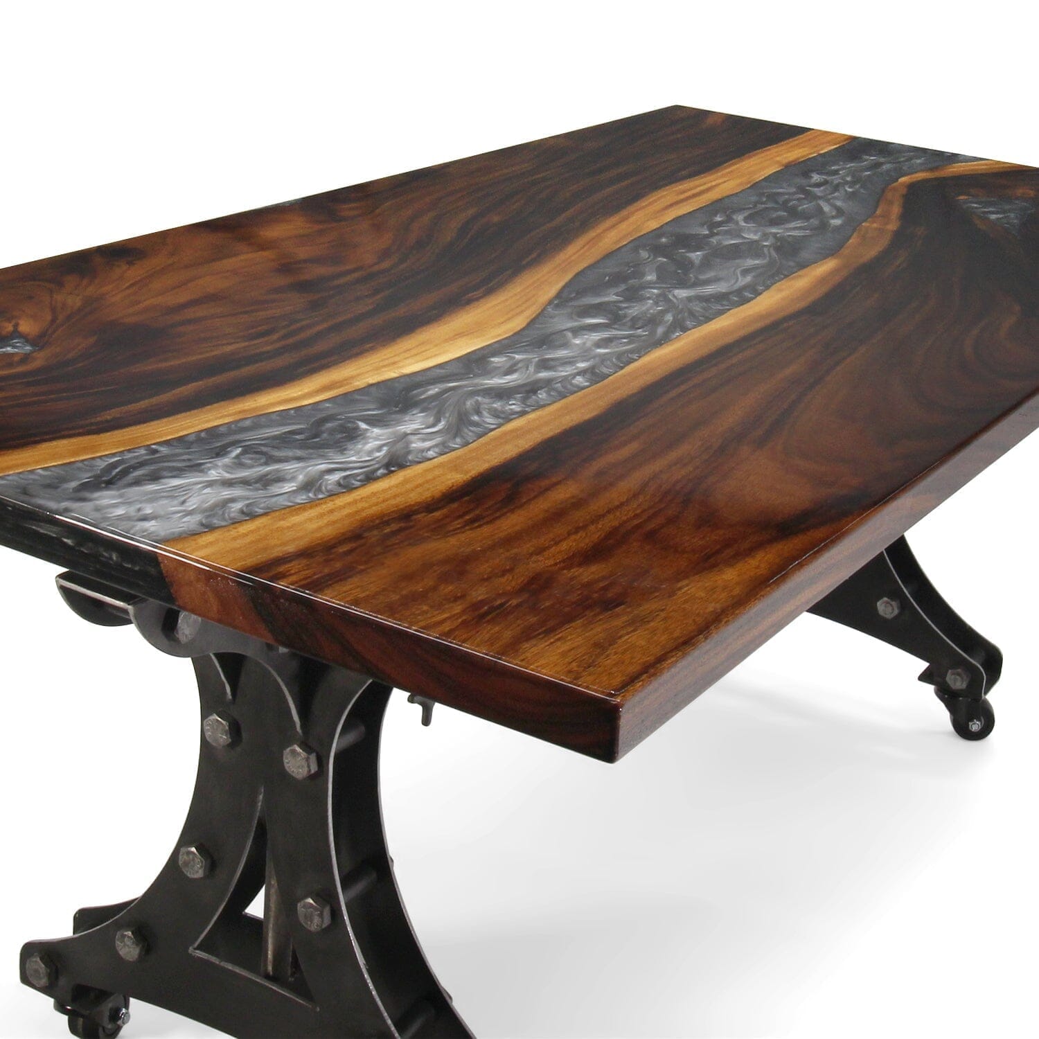 Walnut Live Edge Slab Dining Table Top - Black River Epoxy - 80 x