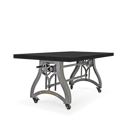 Crescent Industrial Dining Table - Adjustable Height - Casters - Ebony Dining Table Rustic Deco