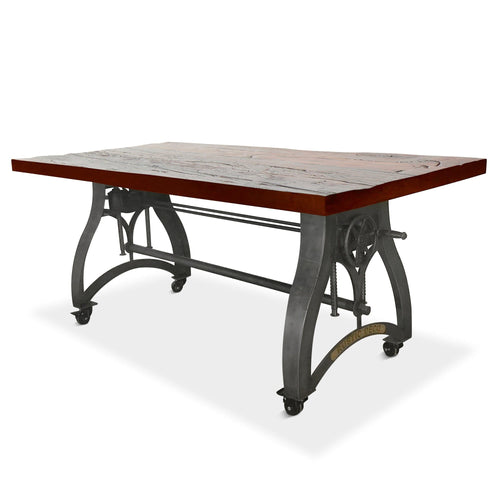 Crescent Industrial Dining Table - Adjustable Height - Casters - Rustic Mahogany Dining Table Rustic Deco