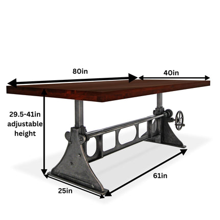 Delta Industrial Dining Adjustable Height Cast Iron Base Mahogany Rustic Dining Table Rustic Deco