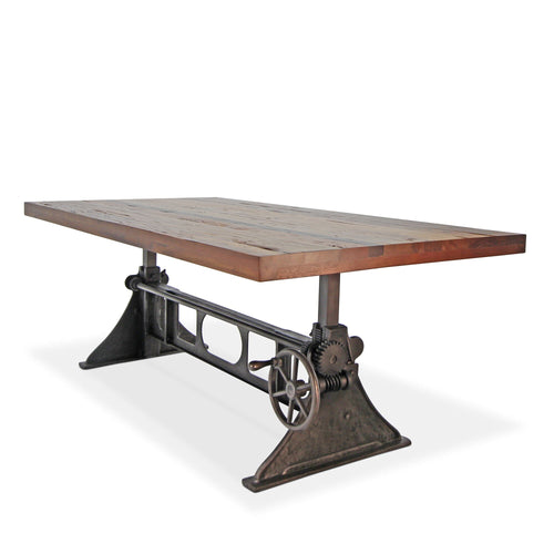 Delta Industrial Dining Adjustable Height Cast Iron Base - Natural Rustic Dining Table Rustic Deco