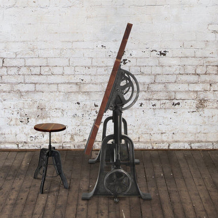 Industrial Architect's Drafting Desk - Adjustable Cast Iron Base - Tilt Top Desk Rustic Deco