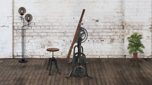 Industrial Architect's Drafting Desk - Adjustable Cast Iron Base - Tilt Top Desk Rustic Deco