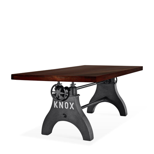 KNOX Adjustable Height Dining Table - Cast Iron Base - Mahogany Top - Rustic Deco