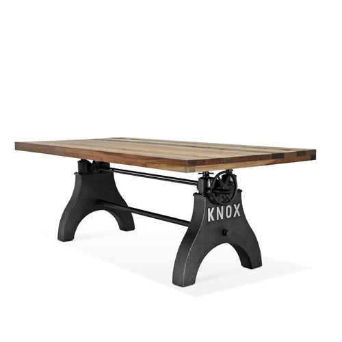 KNOX Adjustable Height Dining Table - Cast Iron Crank Base - Natural Rustic Dining Table Rustic Deco