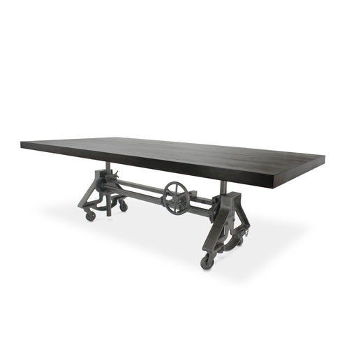 Otis Steel Dining 8 Foot Table - Adjustable Height - Iron Base - Casters - Ebony Dining Table Rustic Deco