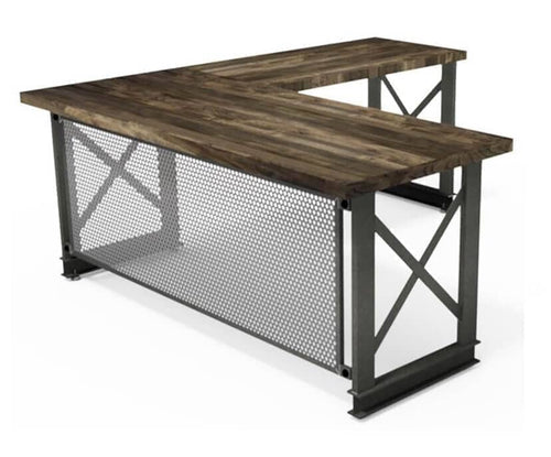 Carruca Modern Industrial Desk - Steel Base - Hardwood Top - L Shape - Rustic Deco Incorporated