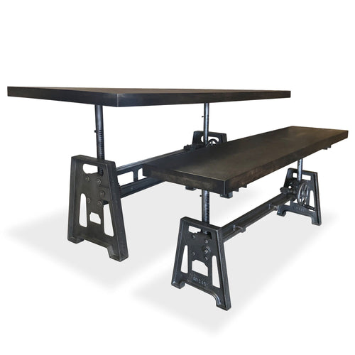 Industrial Adjustable Height Dining Table Set – Matching Bench - Ebony - Rustic Deco Incorporated