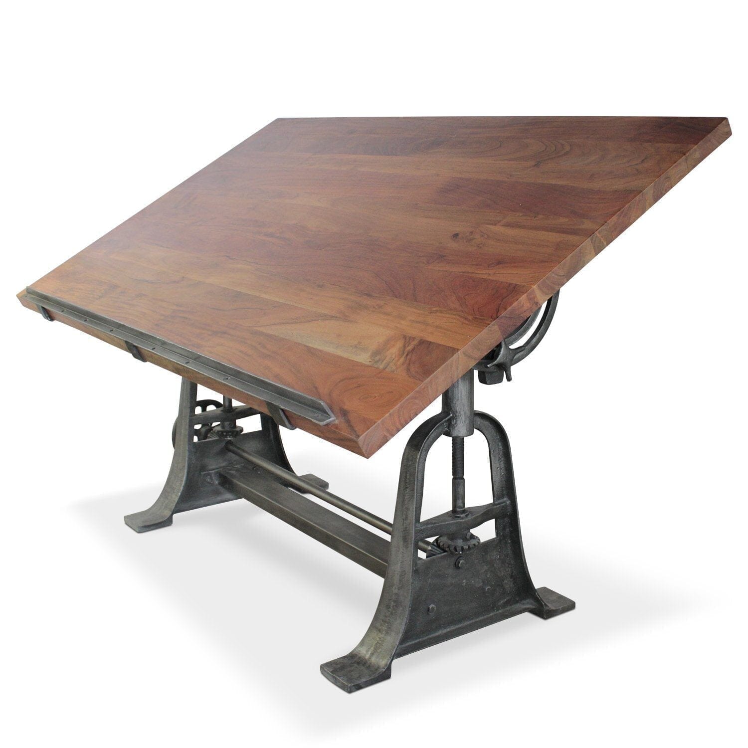 Small Adjustable Oak Drafting Table with Cast Iron Base