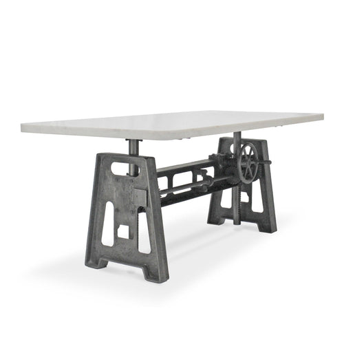 Industrial Writing Table Desk - Adjustable Height Iron Base - Marble Top - Rustic Deco Incorporated