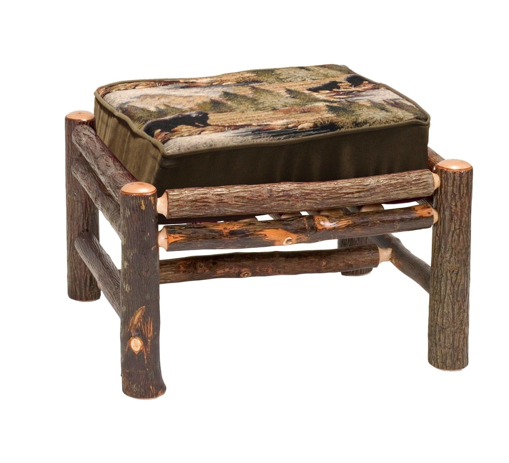 Natural Hickory Log Frame Ottoman - Lounge Chair - Includes Fabric