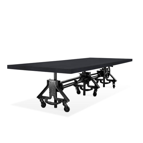 Otis Steel Communal Table - Adjustable Height - Iron Crank - Casters - Ebony Top DIY Rustic Deco