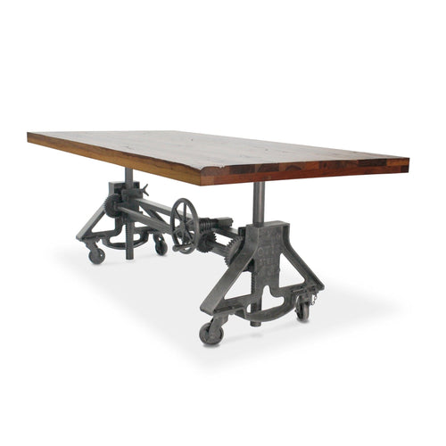 Otis Steel Dining Table - Adjustable Height - Iron Base - Casters - Rustic Natural - Rustic Deco Incorporated