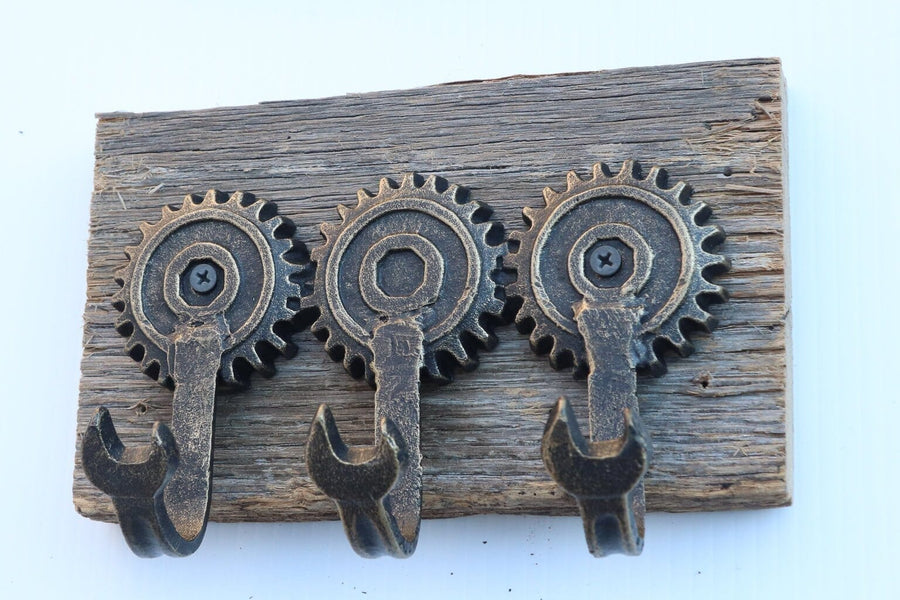 Large Wrench Workshop Wall Hanger Hooks - Cast Iron Embossed Metal